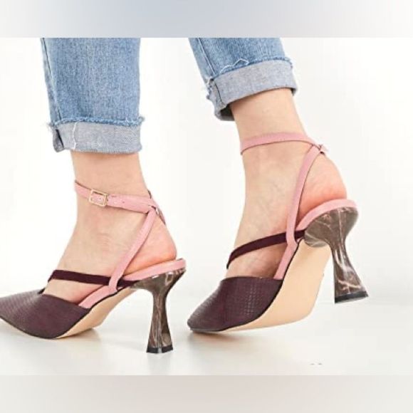 Size 10 Womens Kitten Heels Pumps Ankle Straps Closed Toe Slingback - Picture 2 of 7